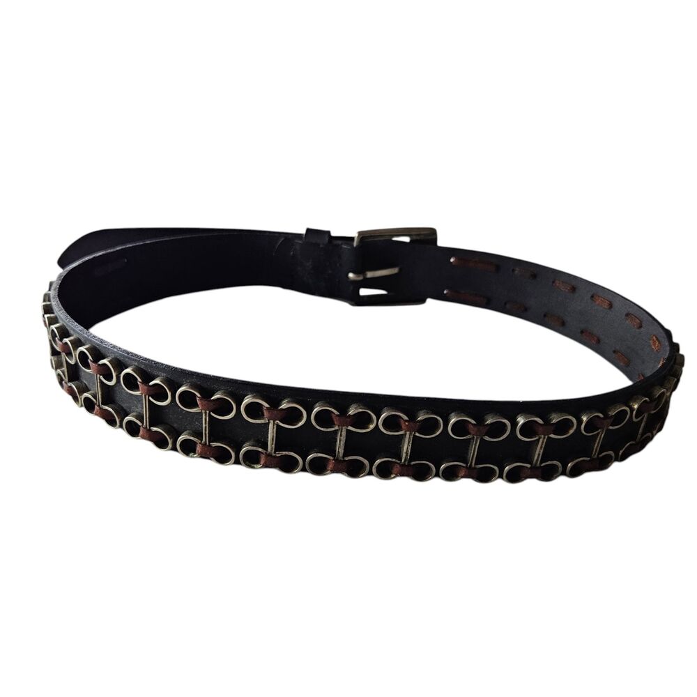 Vintage The Limited Leather Belt Womens Medium Black Italy Western Cowgirl Rodeo - Picture 7 of 9
